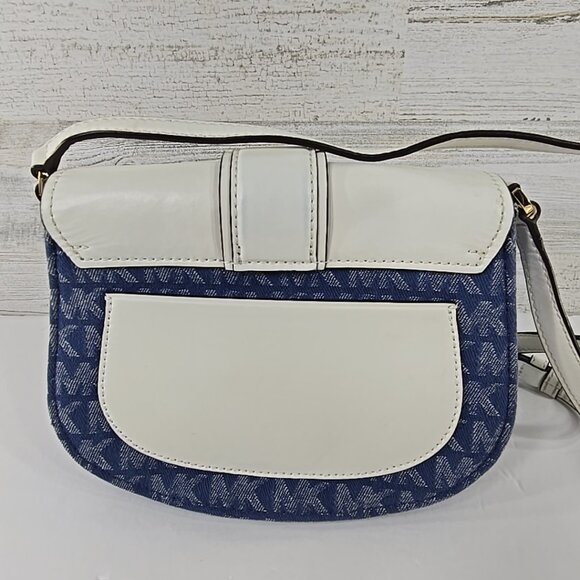 MICHAEL KORS Lillian SMALL CROSSBODY HandBag Purse Denim Blue White Pockets *VGC - Picture 3 of 16